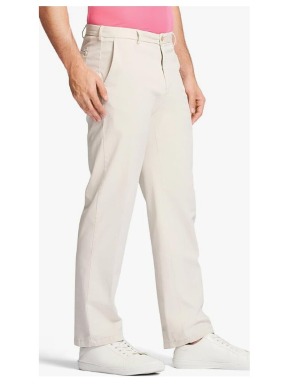 Izod Stretch Flat Front Straight Fit Chino Pant Men's 33W Khaki Dress Pants Work